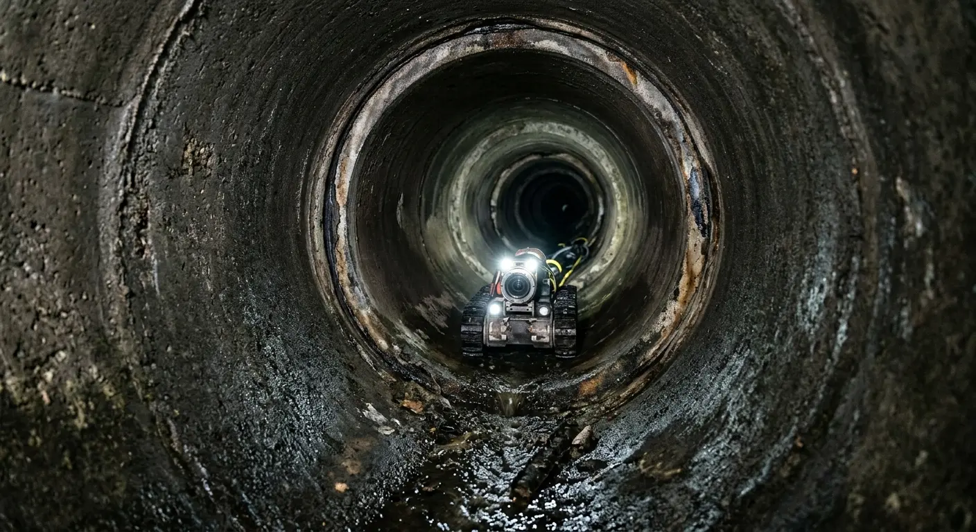 Robotic sewer camera inspecting pipe interior for Sewer Line Cleaning in Batesville
