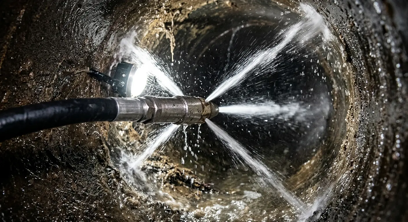 High-pressure hydro jetting nozzle cleaning sewer pipe for Sewer Cleanout in Batesville